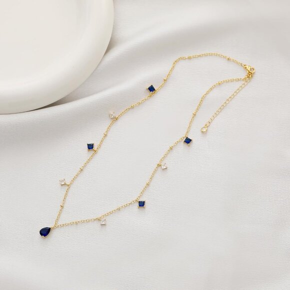 Elegant Gold Teardrop Necklace for Women with Sparkling Cubic Zirconia in 5 Colo - Picture 6 of 6